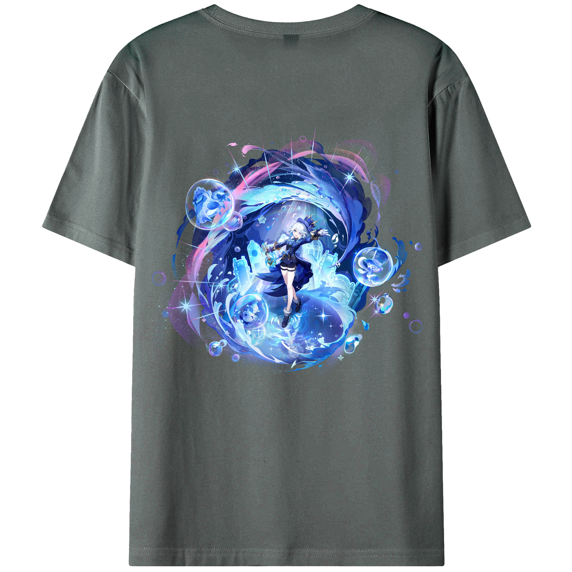 げんし神 フリーナ genshin Furina 綿100％ メンズ半袖Tシャツ（バックプリント） 通気性